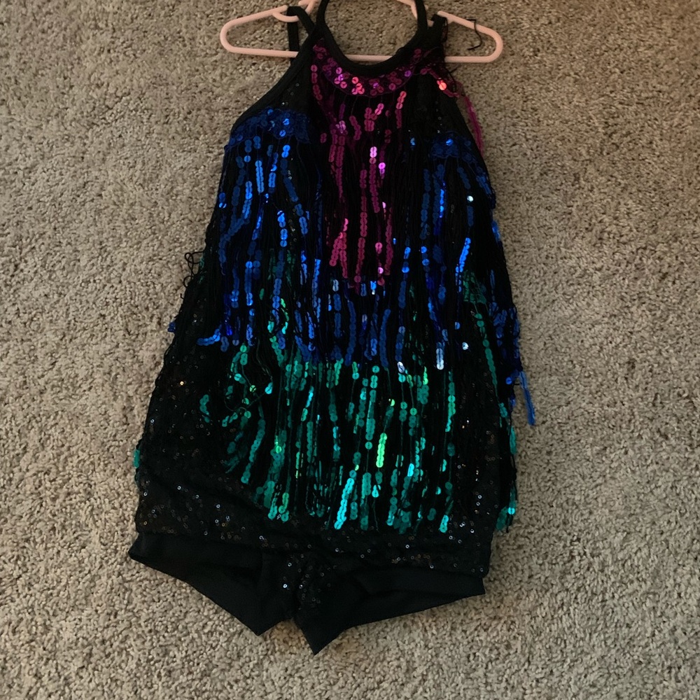 Weissman Dance Costume - size MC - fringe sequins